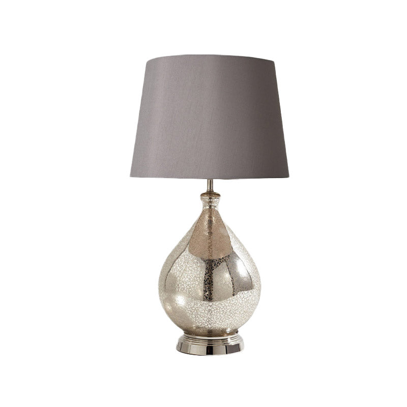 Rustic Fabric Table Light 1 Night Lighting With Teardrop Pedestal White/Coffee/Gray Perfect For