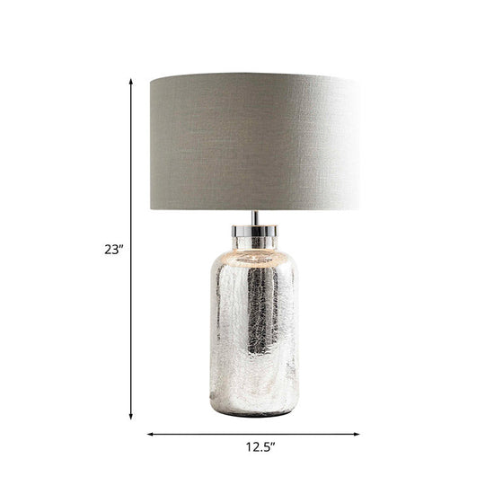 Grey Crackle Bottle Base Round Fabric Night Light: Countryside Table Lighting For Bedroom