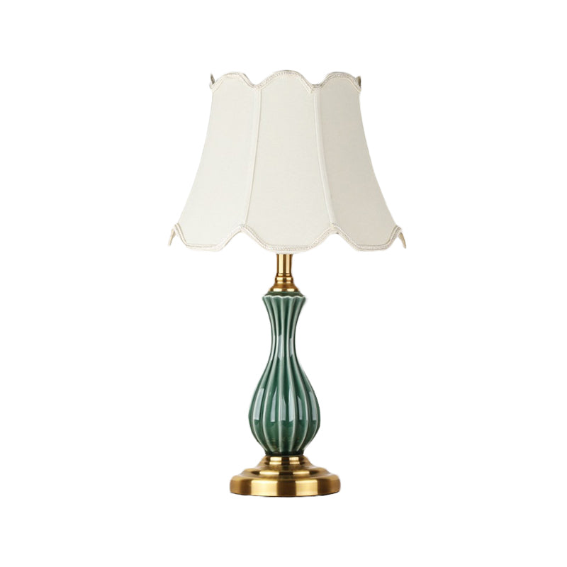 Traditional White Fabric Table Lamp With Ceramic Urn-Shaped Base - Bedroom Nightstand Lighting