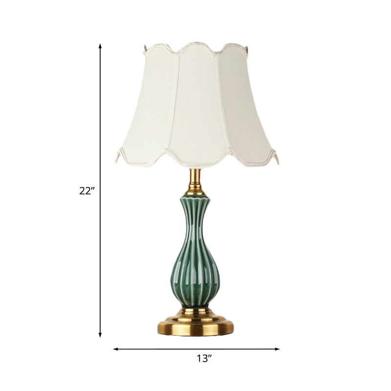 Traditional White Fabric Table Lamp With Ceramic Urn-Shaped Base - Bedroom Nightstand Lighting