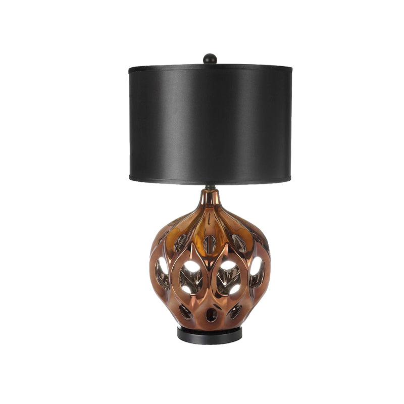 Hollowed Out Ceramic Jar Nightstand Lamp - Retro 1-Bulb Table Lighting In Gold/Rose Gold With Black