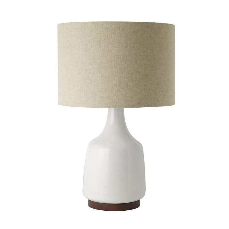 Retro Round Nightstand Light With Ceramic Bottle Base - Fabric Black/White Finish