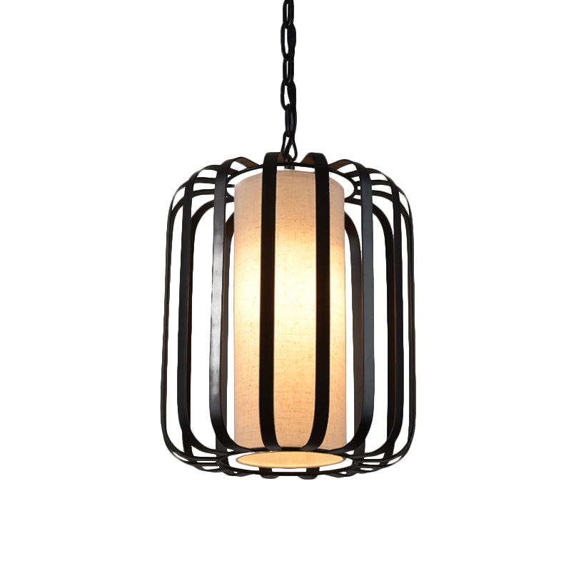 Black Retro Style Cylinder Pendant Light With Wire Cage For Dining Room