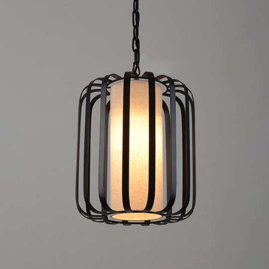 Black Retro Style Cylinder Pendant Light With Wire Cage For Dining Room