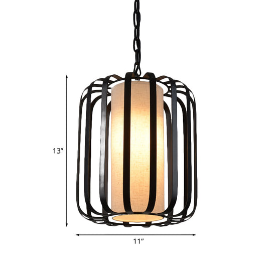 Black Retro Style Cylinder Pendant Light With Wire Cage For Dining Room