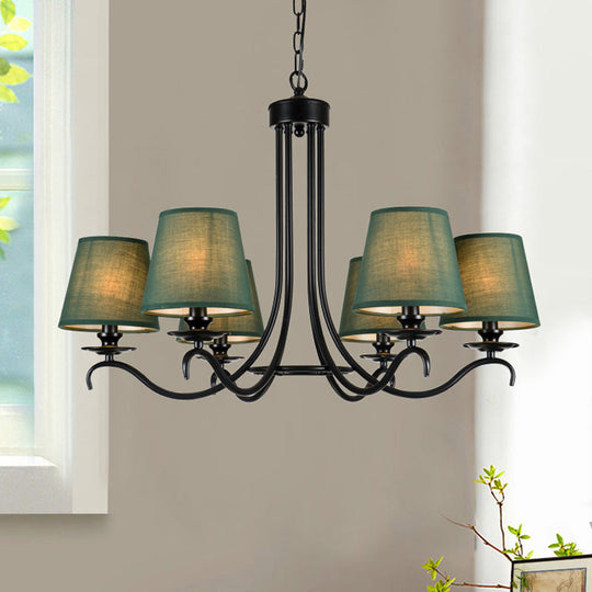 Tapered Green Rustic Chandelier: Fabric Pendant Light Kit With 6 Lights For Dining Room