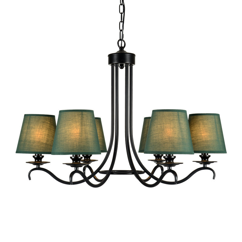 Tapered Green Rustic Chandelier: Fabric Pendant Light Kit With 6 Lights For Dining Room