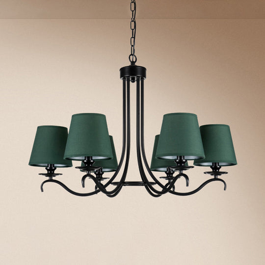 Tapered Green Rustic Chandelier: Fabric Pendant Light Kit With 6 Lights For Dining Room