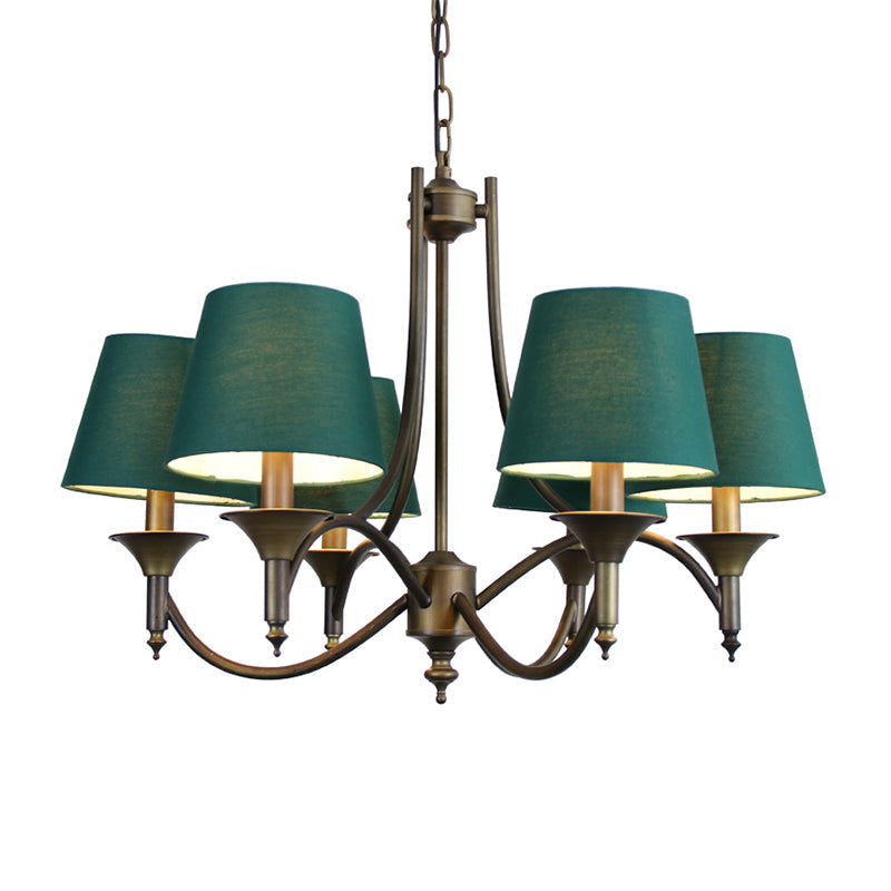 Green Fabric Chandelier: Conical Pendant Light For Dining Room With 6 Countryside-Inspired Heads