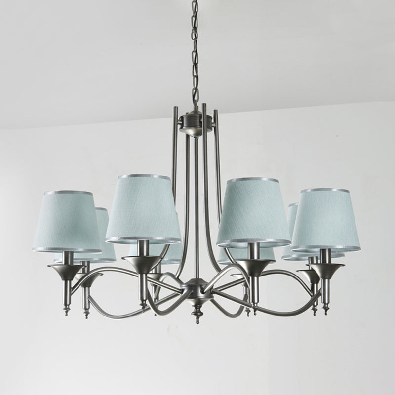 Twisted Arm Chandelier 8 Bulbs Pendant Light Kit - Traditional Metallic Design In Silver/Blue/White