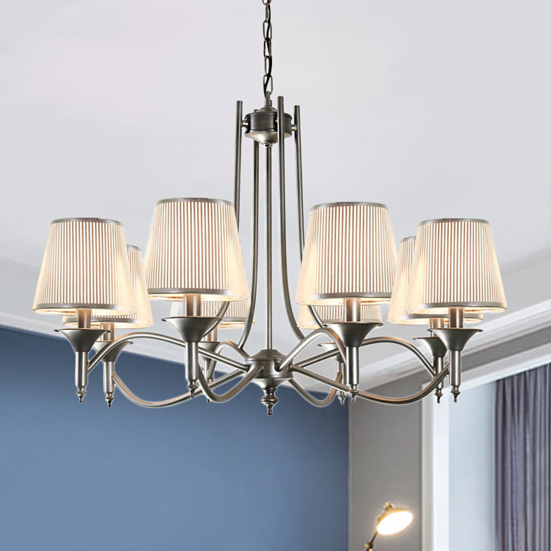 Twisted Arm Chandelier 8 Bulbs Pendant Light Kit - Traditional Metallic Design In Silver/Blue/White