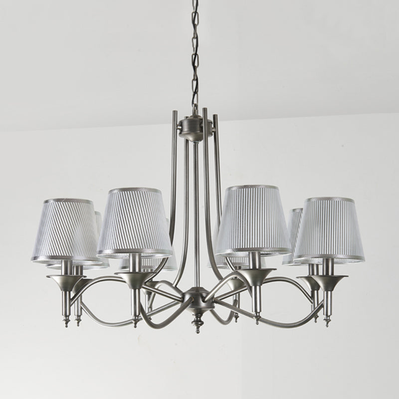 Twisted Arm Chandelier 8 Bulbs Pendant Light Kit - Traditional Metallic Design In Silver/Blue/White