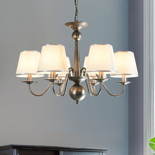 Silver/Blue/White Metal Hanging Light With Curving Arm - Rustic Pendant Chandelier (6 Lights) And