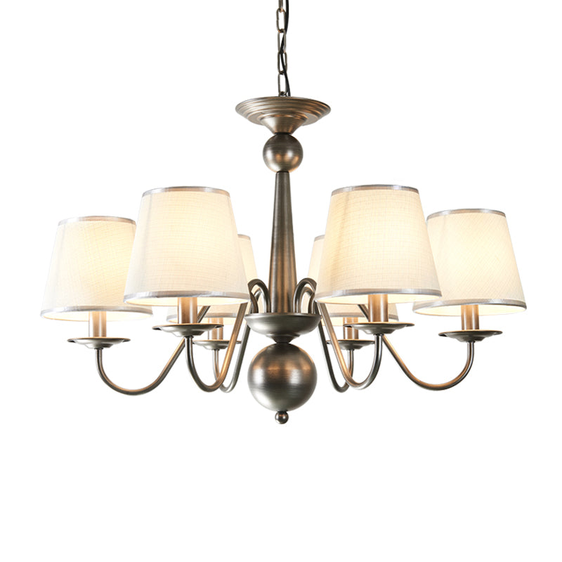 Silver/Blue/White Metal Hanging Light With Curving Arm - Rustic Pendant Chandelier (6 Lights) And