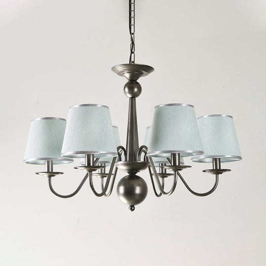 Silver/Blue/White Metal Hanging Light With Curving Arm - Rustic Pendant Chandelier (6 Lights) And