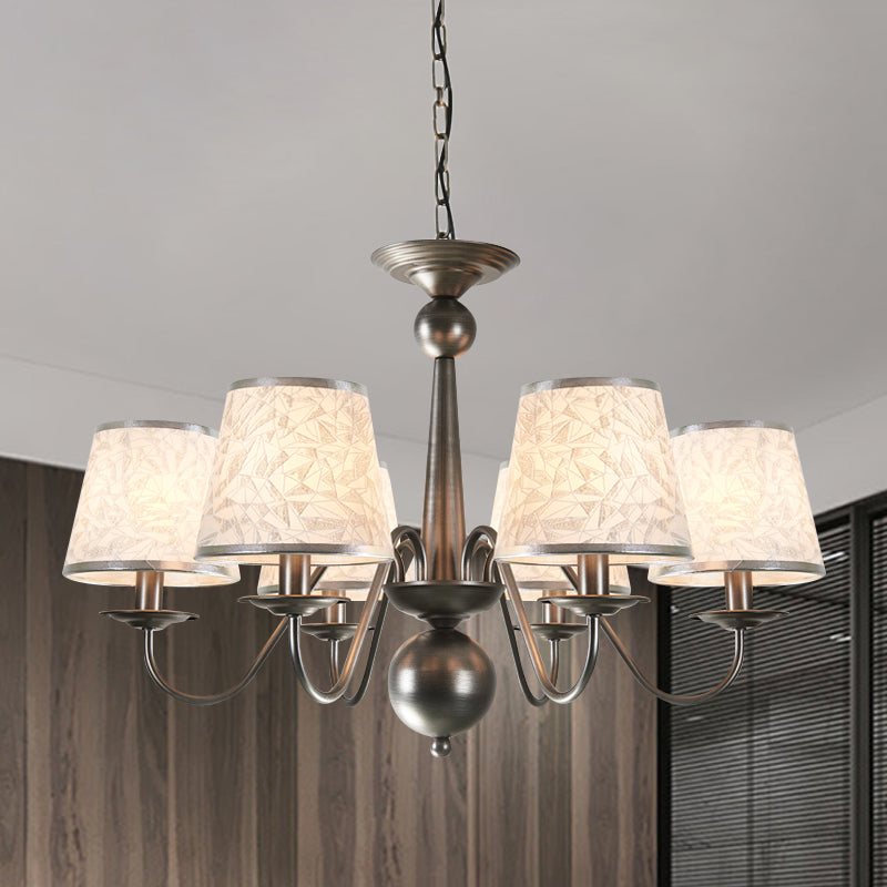 Silver/Blue/White Metal Hanging Light With Curving Arm - Rustic Pendant Chandelier (6 Lights) And