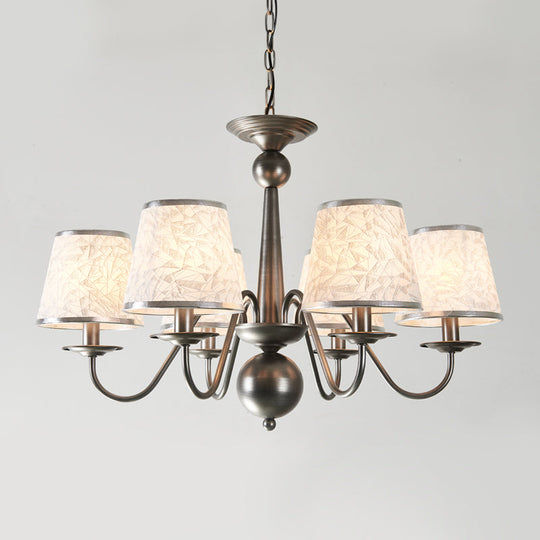 Silver/Blue/White Metal Hanging Light With Curving Arm - Rustic Pendant Chandelier (6 Lights) And