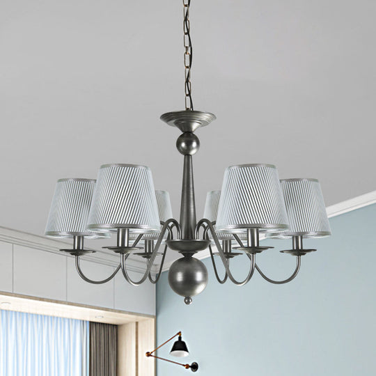 Silver/Blue/White Metal Hanging Light With Curving Arm - Rustic Pendant Chandelier (6 Lights) And