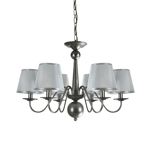 Silver/Blue/White Metal Hanging Light With Curving Arm - Rustic Pendant Chandelier (6 Lights) And