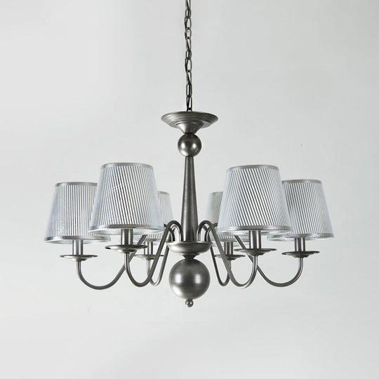 Silver/Blue/White Metal Hanging Light With Curving Arm - Rustic Pendant Chandelier (6 Lights) And