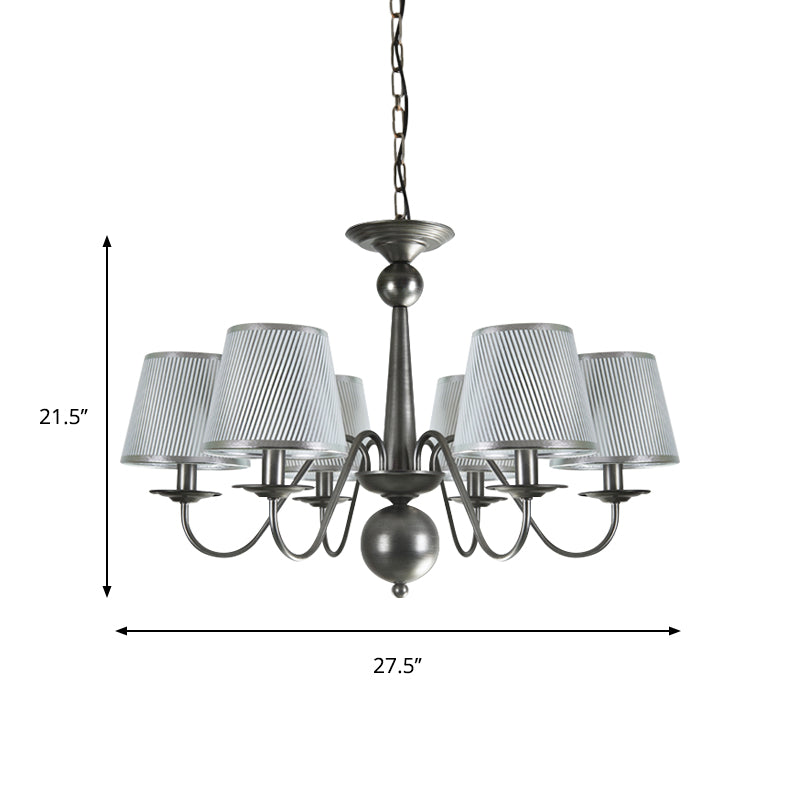 Silver/Blue/White Metal Hanging Light With Curving Arm - Rustic Pendant Chandelier (6 Lights) And