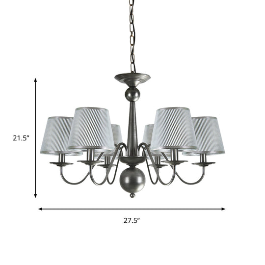 Silver/Blue/White Metal Hanging Light With Curving Arm - Rustic Pendant Chandelier (6 Lights) And