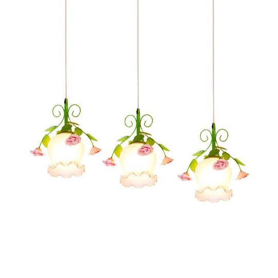 Green Opal Glass Cluster Pendant With Ruffle Detail - Ideal For Dining Rooms 3 Lights And Your