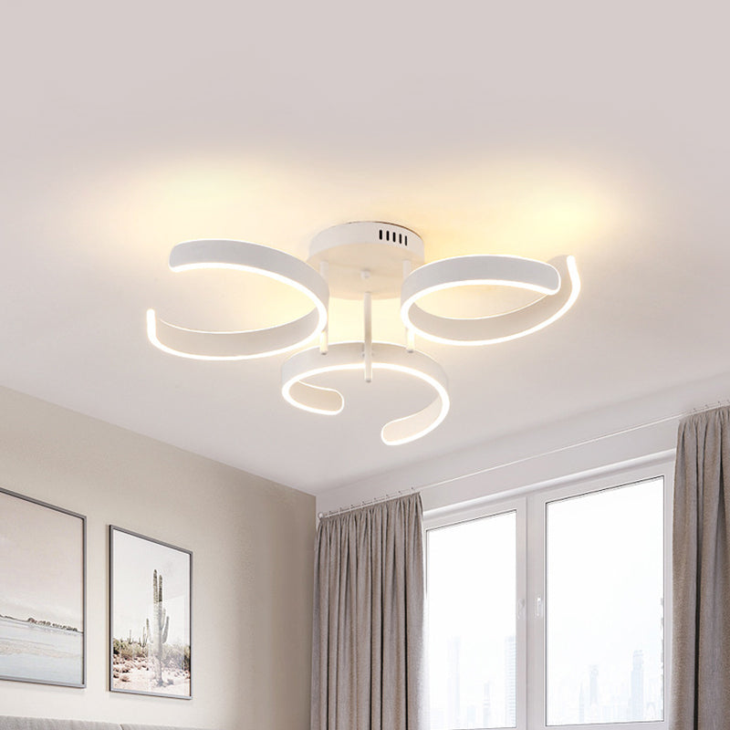 Simple White LED Ceiling Lamp - Acrylic Curve Design - Bedroom Lighting with Warm/White Light