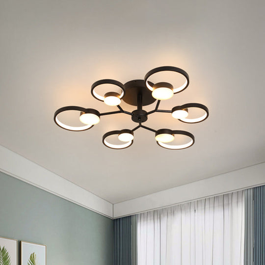 Contemporary Black/Gold LED Ceiling Light Fixture - Blossom Semi Flush Mount Lamp for Living Room