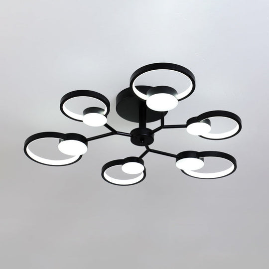 Contemporary Black/Gold Led Ceiling Light Fixture - Blossom Semi Flush Mount Lamp For Living Room