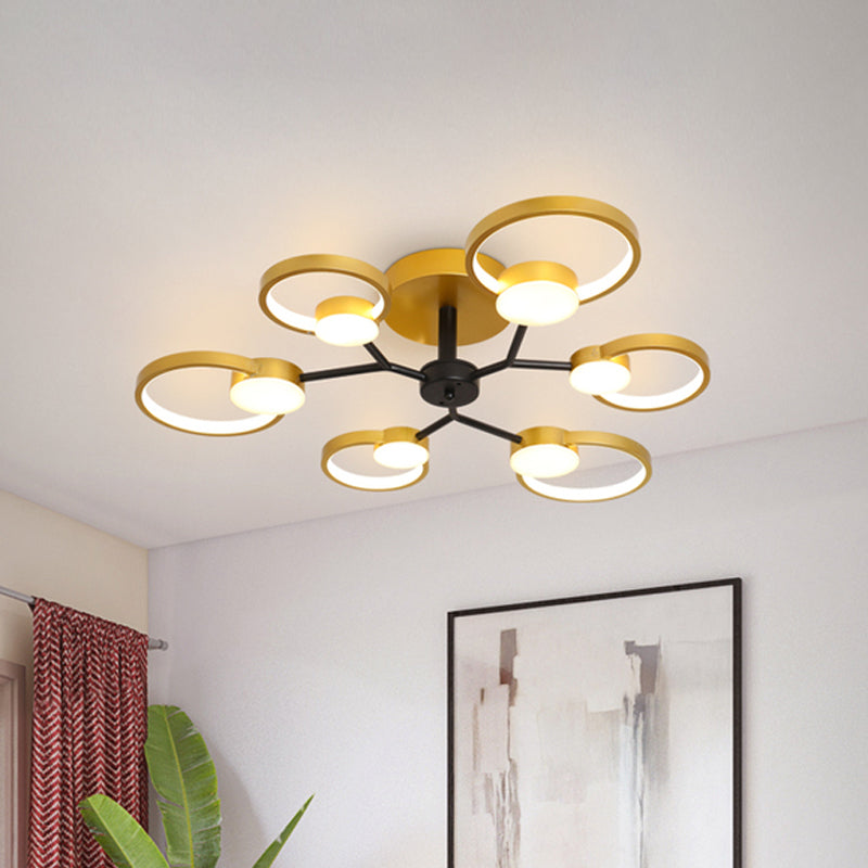 Contemporary Black/Gold LED Ceiling Light Fixture - Blossom Semi Flush Mount Lamp for Living Room