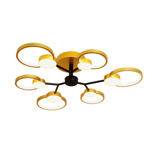 Contemporary Black/Gold LED Ceiling Light Fixture - Blossom Semi Flush Mount Lamp for Living Room