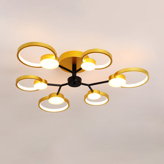 Contemporary Black/Gold LED Ceiling Light Fixture - Blossom Semi Flush Mount Lamp for Living Room