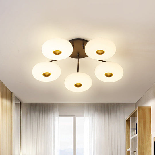 Modern LED Flush Ceiling Light with Donut Semi Mount Design - Black-White Acrylic for Stylish Sitting Room Lighting