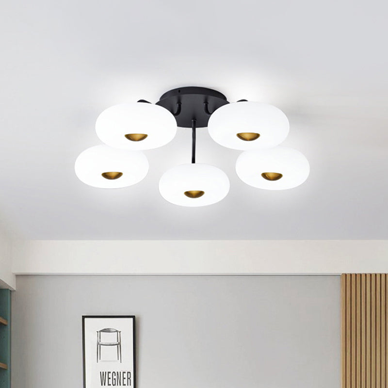 Modern LED Flush Ceiling Light with Donut Semi Mount Design - Black-White Acrylic for Stylish Sitting Room Lighting