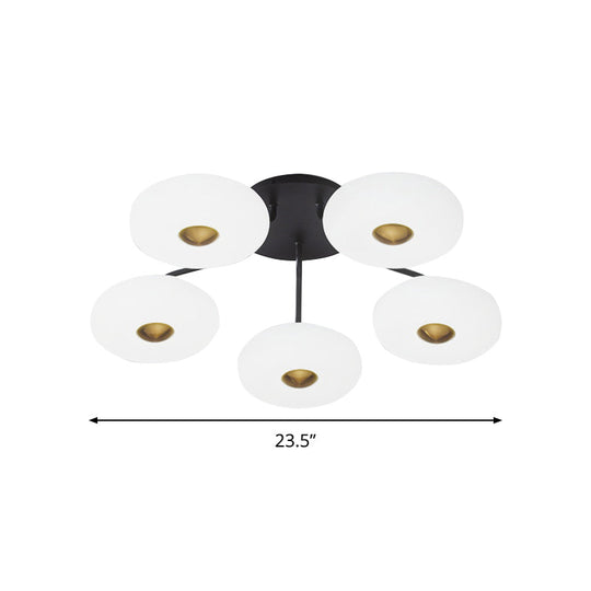 Modern Led Flush Ceiling Light With Donut Semi Mount Design - Black-White Acrylic For Stylish