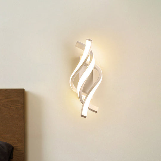 Modern Twisted Acrylic Led Wall Sconce Lamp In White With Warm/White Light / Warm