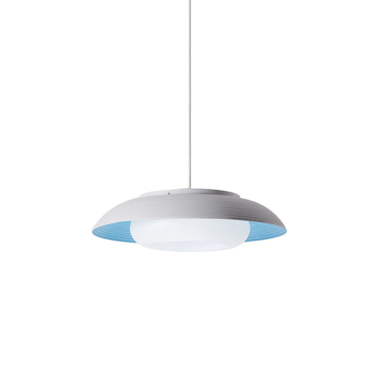 Macaron Wide Bowl Pendant Light - Black/Blue Iron Suspension Lamp with Inner Round Shade for Dining Table