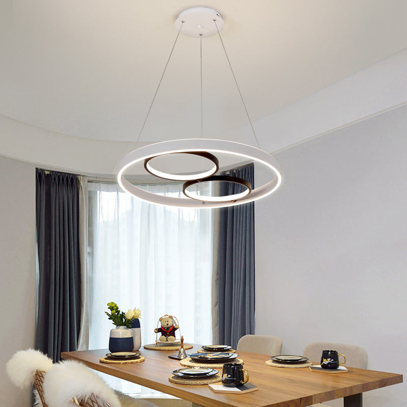 Minimalist Led Chandelier: Black/White Circular Hanging Light Kit With Acrylic Frame Warm/White