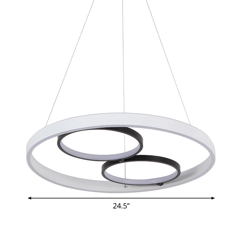 Minimalist Led Chandelier: Black/White Circular Hanging Light Kit With Acrylic Frame Warm/White