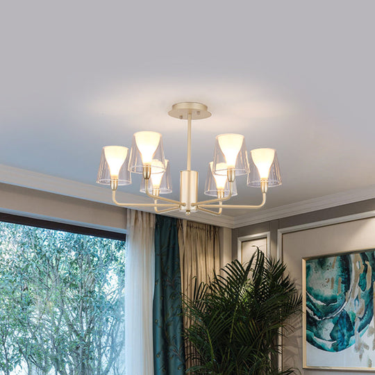 Contemporary Gold Tapered Chandelier 6 Light Acrylic Pendant With Frosted Cone Insert For Dining