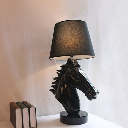 Farmhouse Resin Steed Head Night Light Table Lamp With Polished Gold/Black Finish Black