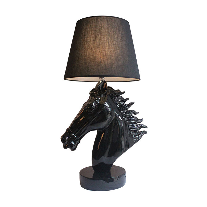 Farmhouse Resin Steed Head Night Light Table Lamp With Polished Gold/Black Finish