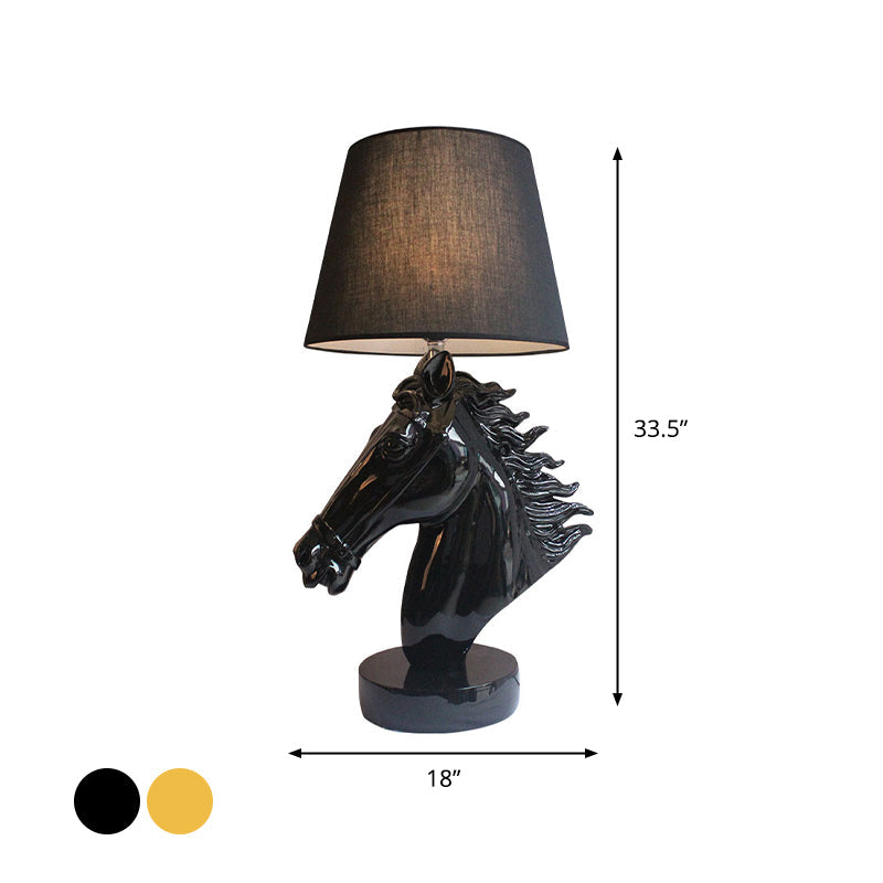 Farmhouse Resin Steed Head Night Light Table Lamp With Polished Gold/Black Finish