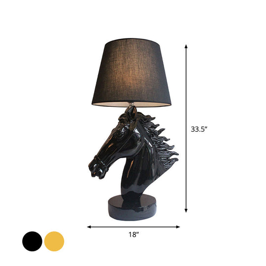 Farmhouse Resin Steed Head Night Light Table Lamp With Polished Gold/Black Finish