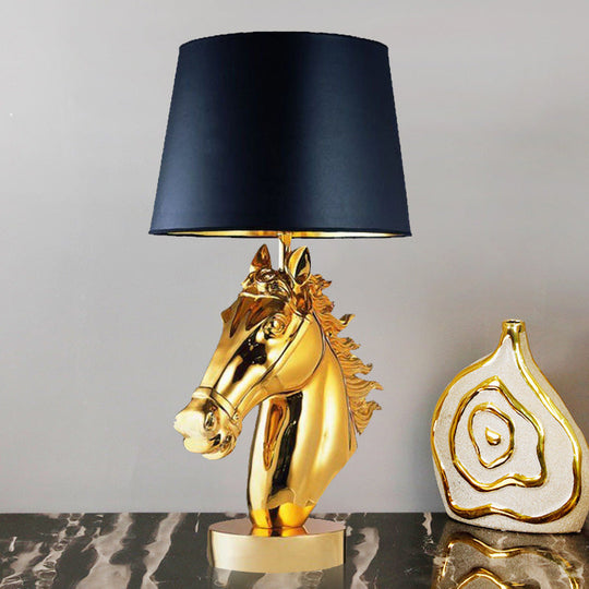 Farmhouse Resin Steed Head Night Light Table Lamp With Polished Gold/Black Finish Gold