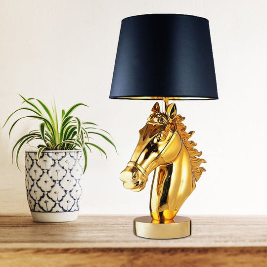 Farmhouse Resin Steed Head Night Light Table Lamp With Polished Gold/Black Finish