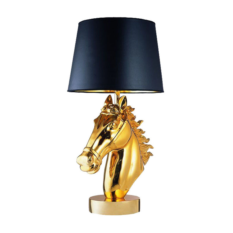 Farmhouse Resin Steed Head Night Light Table Lamp With Polished Gold/Black Finish