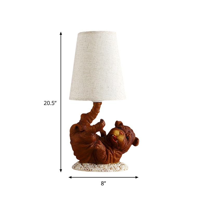 Rustic Shar-Pei Dog Table Lamp - Brown Resin Cone Fabric Shade