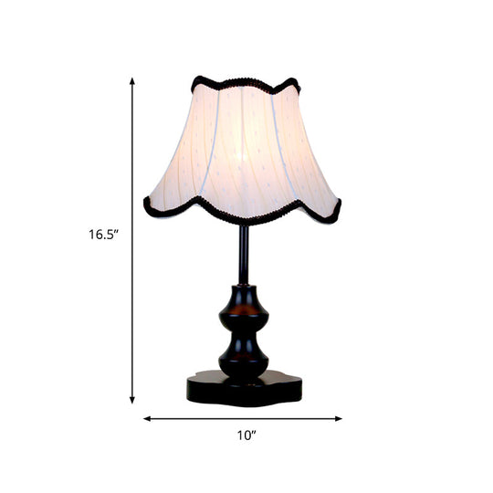 Traditional Flared Night Lamp With Fabric Shade And Scalloped Trim - Black